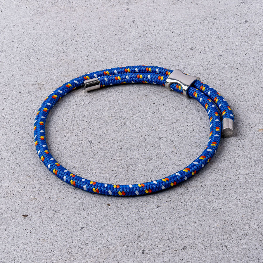 Our Blue & Silver Nylon Bracelet has been crafted using the finest braided maritime grade nylon rope.